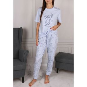 Pyjama femme avec manches courtes et pantalon long en coton