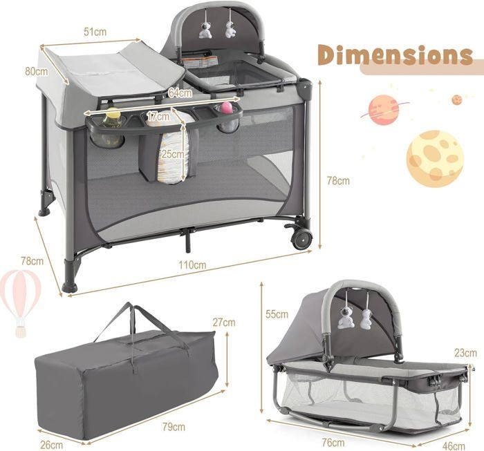 GOPLUS Lit Bébé Multifonctionnelle 3 En 1, Avec Table à Langer, Matelas