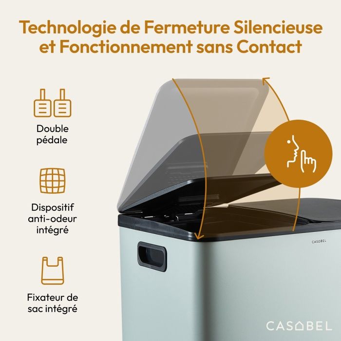 CASABEL Poubelle Tri Sélectif 60 L, Double Compartiment 2x30L