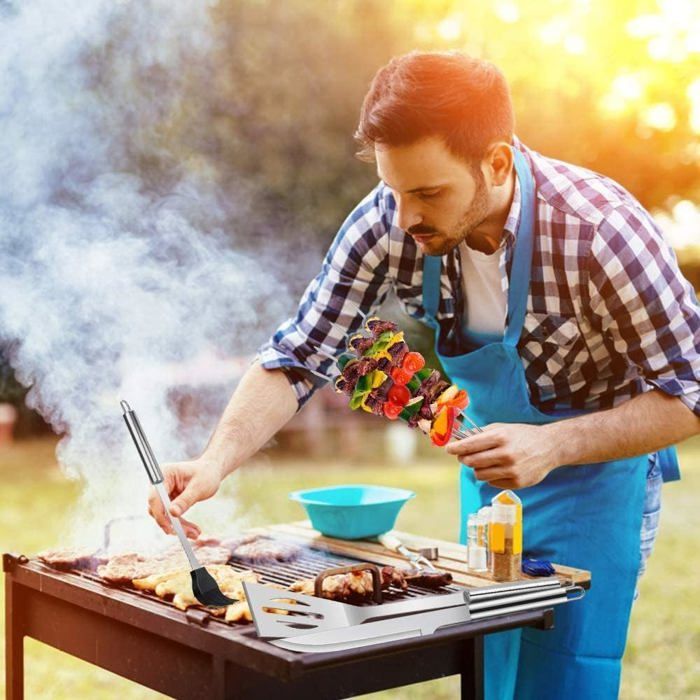 Ensemble 9 Pièces Ustensiles Barbecue Acier Inoxydable - Kit Complet Avec Boîte Rangement