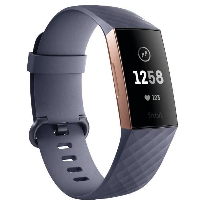 FITBIT - Bracelet connecté de remise en forme Charge 3 - Spéciale édition - Bleu gris et or rose