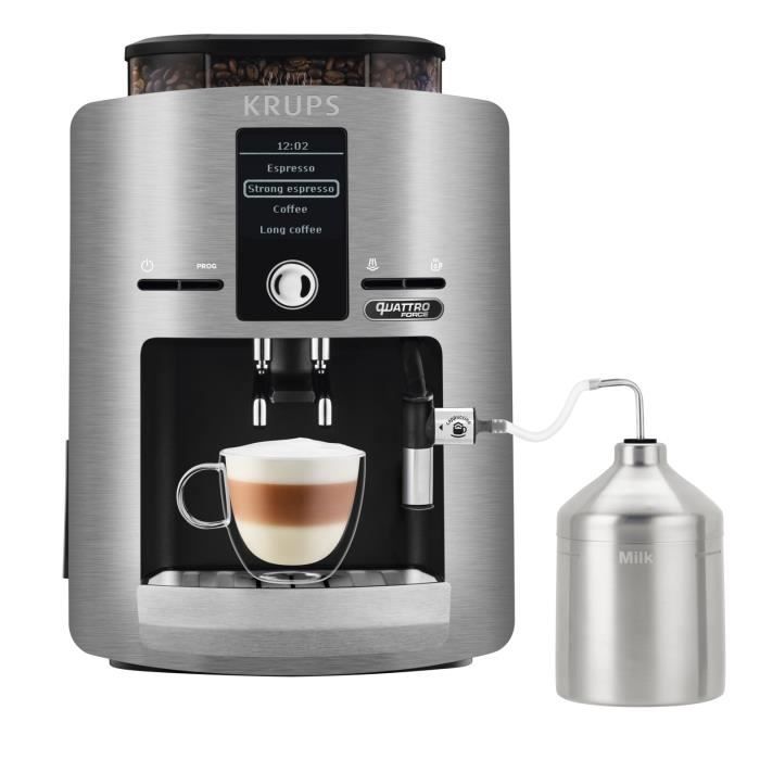 KRUPS YY3069FD Espresseria Machine à café automatique avec broyeur à grain + pot à lait, Ecran LCD, Pression 15 bars, Grise