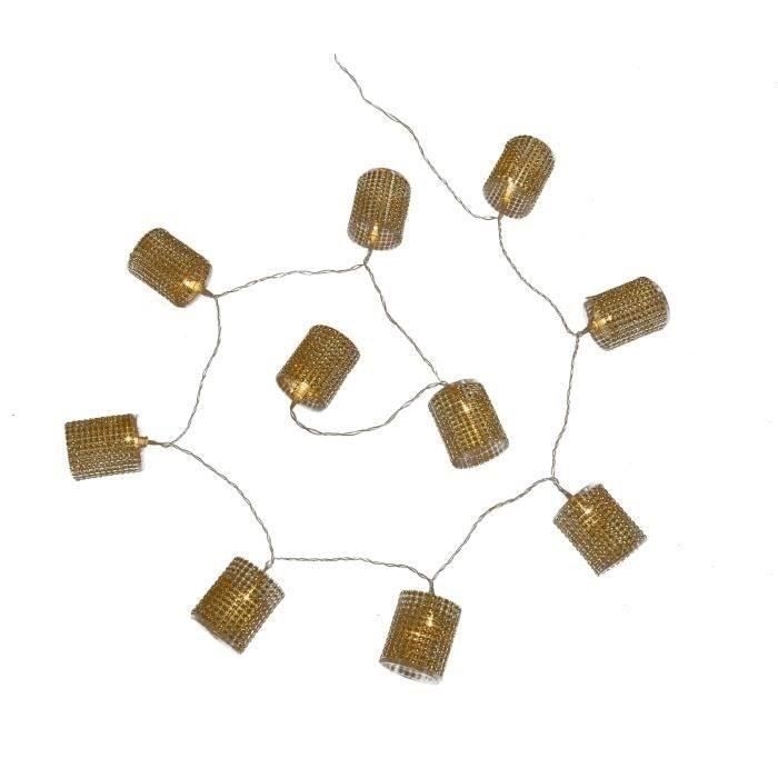 Guirlande de Noël en tubes diamants or - 10 LED blanc fixe - Fil transparent - Piles