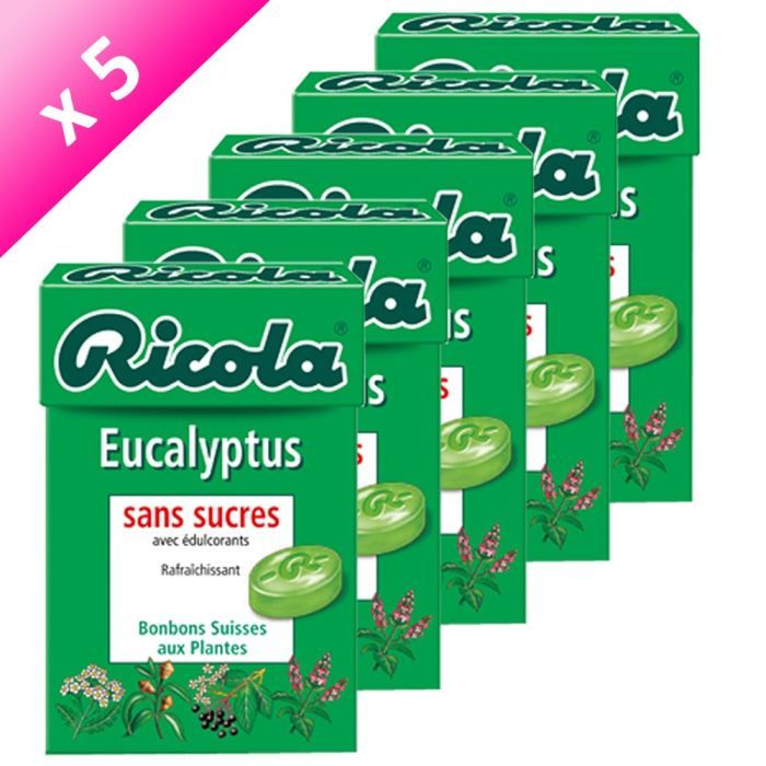 RICOLA bonbon Eucalyptus Sans Sucres 50g (x5)