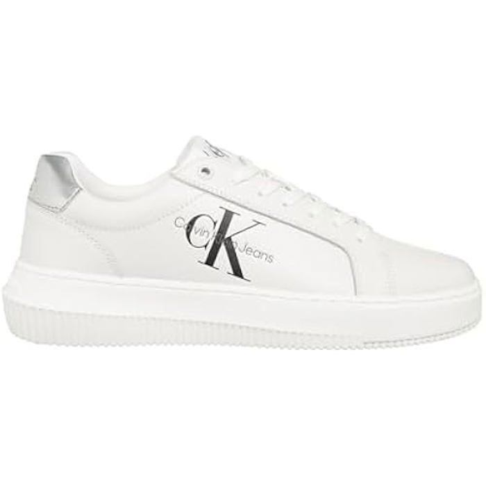 Calvin Klein Jeans Basket Femme - CALVIN KLEIN JEANS - Bright White - Silver - Lacets - Plat - Textile