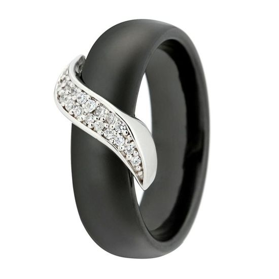 Bague Anneau Céramique Argent 925 Et Zirconium - Taille 52, 54, 56 Au Choix - Neuf
