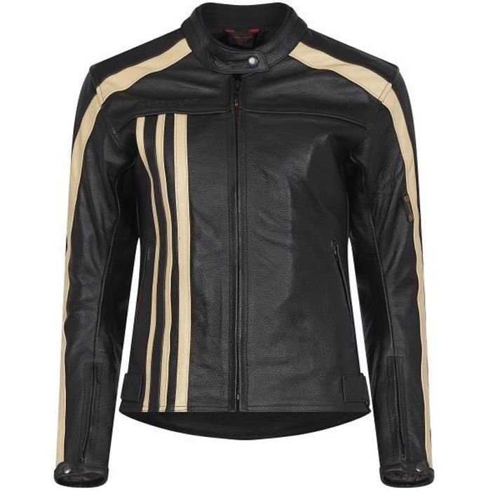 RIDER-TEC Blouson de Moto Vintage pour Femme Noir et Beige