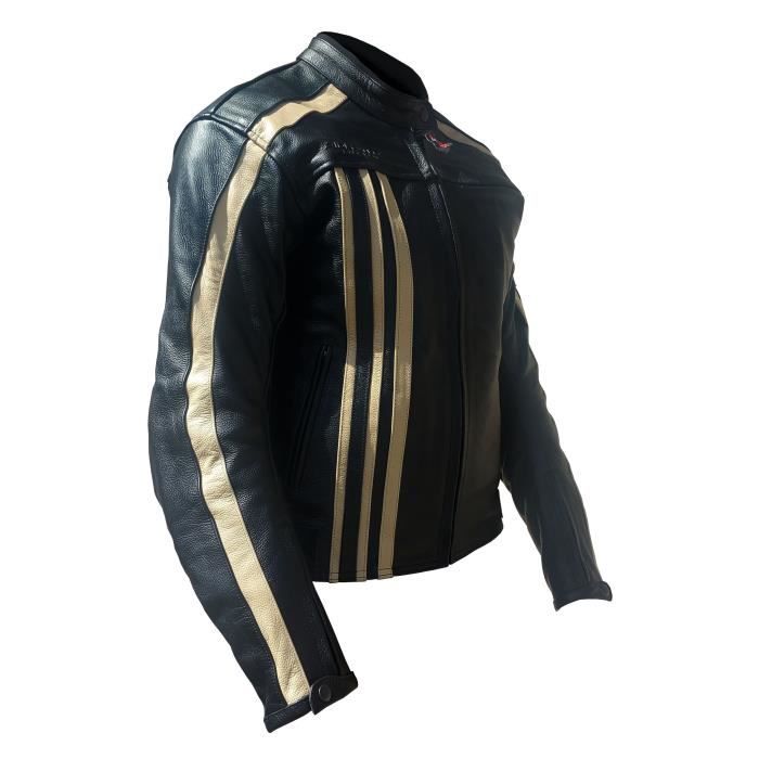 RIDER TEC Blouson de Moto Vintage pour Femme Noir et Beige