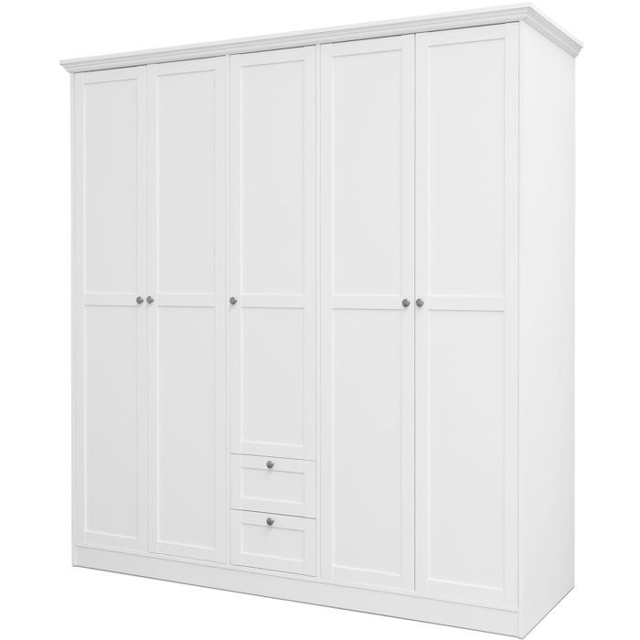 Armoire - Blanc - 5 portes battantes + 2 tiroirs - L187 x P67 x H200 cm - Style campagne