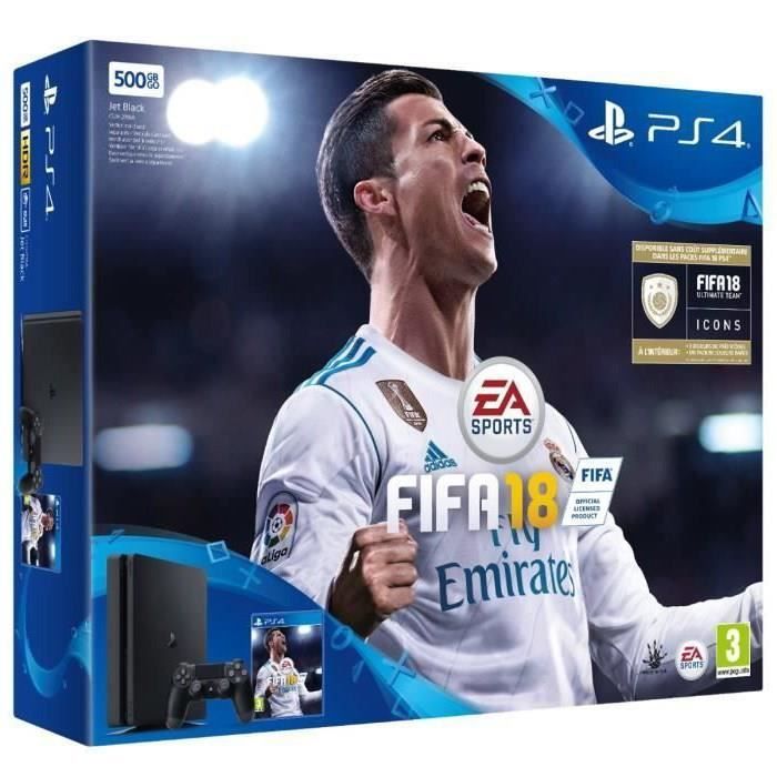 Console Sony PlayStation 4 Slim 500 Go + Manette + Fifa 18 - Noir - Reconditionné - Excellent état