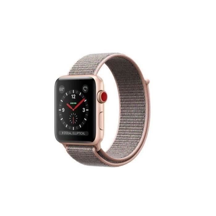 Apple Watch Series 3 GPS + Cellular - Boîtier 42 mm Or Aluminium - Bracelet Rose sable (2017) - Reconditionné - Etat correct Reconditionné - Apple reconditionné disponible sur Cdiscount Seconde Vie