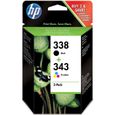 2 Cartouches D'encre Compatibles HP 343 + 338XL - Noir Et Couleur - Fabriqué En France - QUALITONER