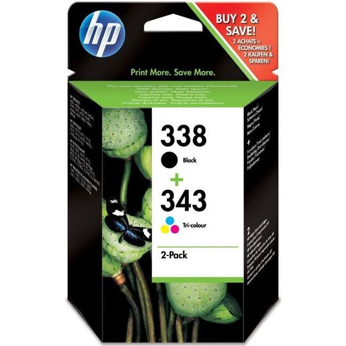 HP 338 / 343 Pack 2 cartouches d'encre + 3 couleurs original SD449EE Cyan Jaune - vue 2