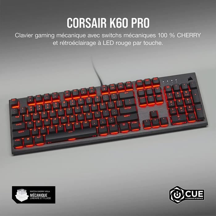 Clavier Gaming Mécanique Corsair STRAFE - Switches Cherry MX Brown, Rétroéclairage Rouge, AZERTY