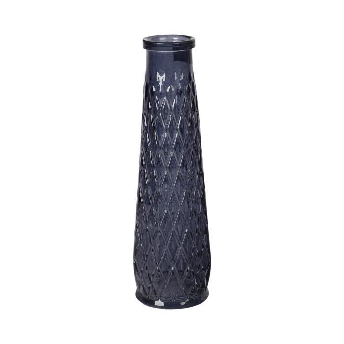 Soliflore Verre Homéa Relief Losange - Bleu Ciel, Ø6.5xH22cm