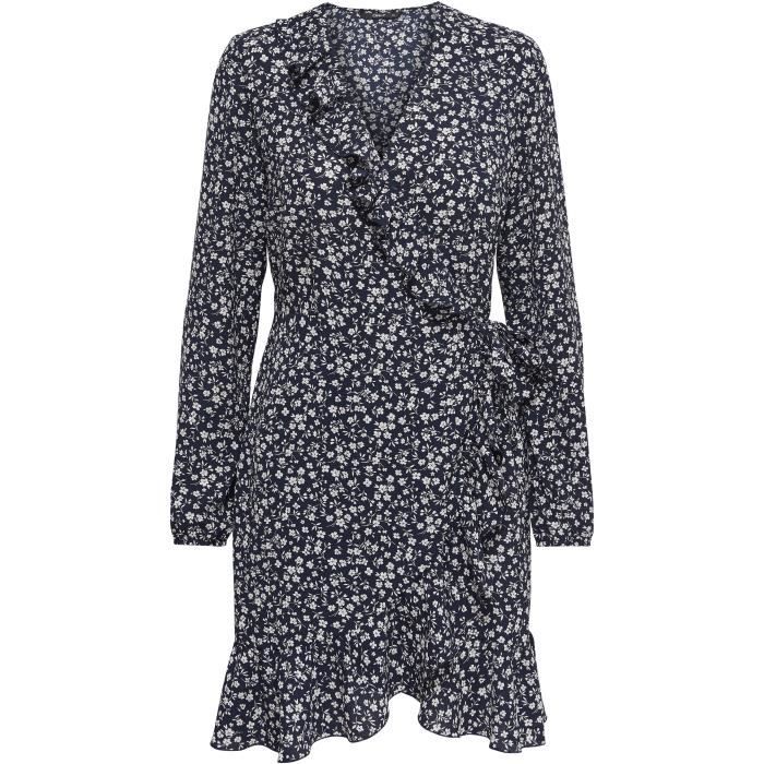 ONLY Robe Portefeuille à Volants Bleu Marine Femme