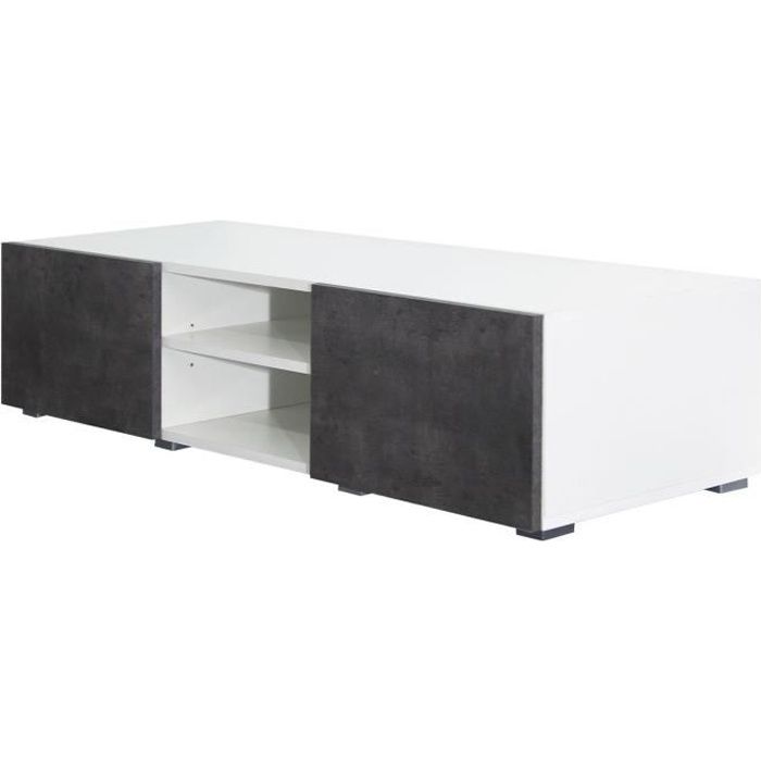 LIME Meuble TV contemporain blanc et décor béton - L 140 cm
