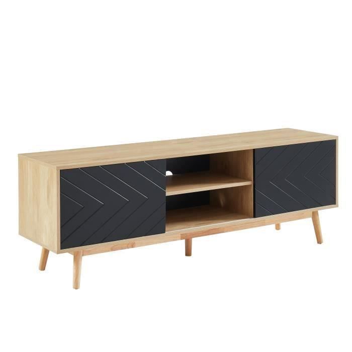 GALIA Meuble TV 160 cm avec 2 portes - Décor chêne et noir