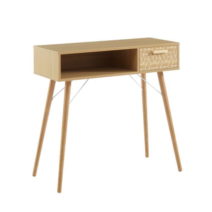 LOUISA Console 1 tiroir - Décor chêne et blanc - L 90 x P 35 x H 85 cm