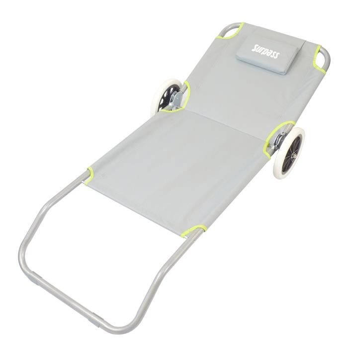Chaise de plage à roulette SURPASS vert et gris