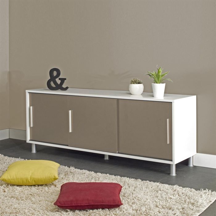 CHERRY Buffet bas 149 cm 3 portes blanc et taupe