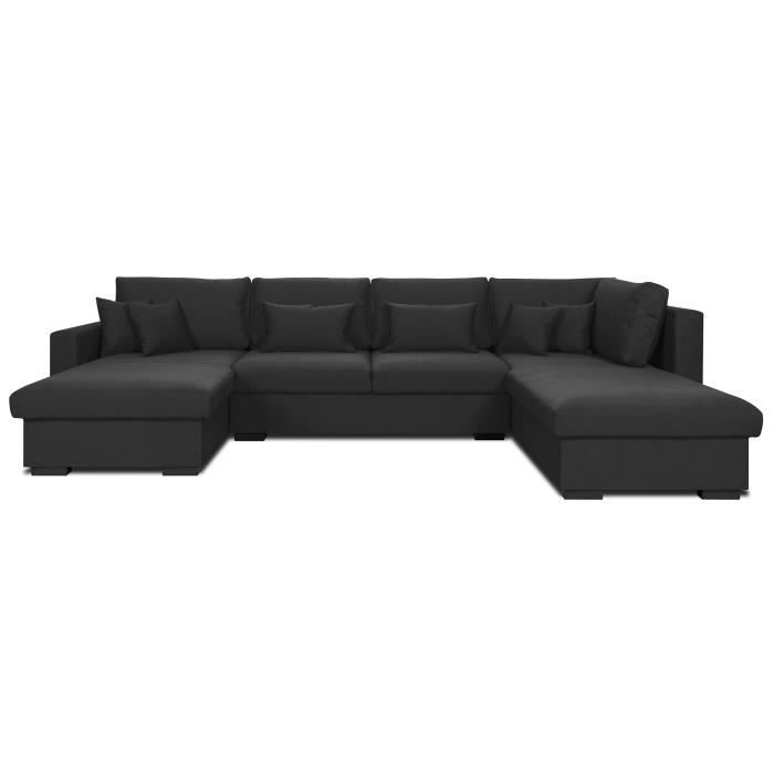 MALMA Canapé d'angle panoramique 7 places - Tissu gris anthracite - Classique - L 336 x P 173-212 cm