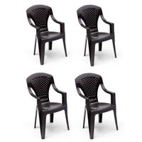 Lot de 4 fauteuils de jardin empilables Capri - Gris anthracite - Haut dossier - Design