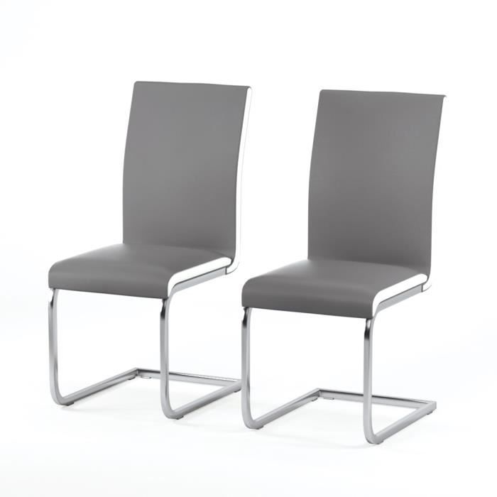 LEA Lot de 2 chaises de salle à manger en simili gris - Contemporain - L 43 x P 56 cm