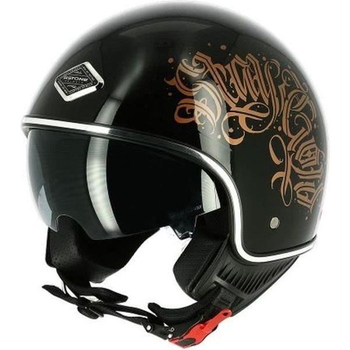 ASTONE Casque moto Jet mini 66 Black Letters - Noir brillant