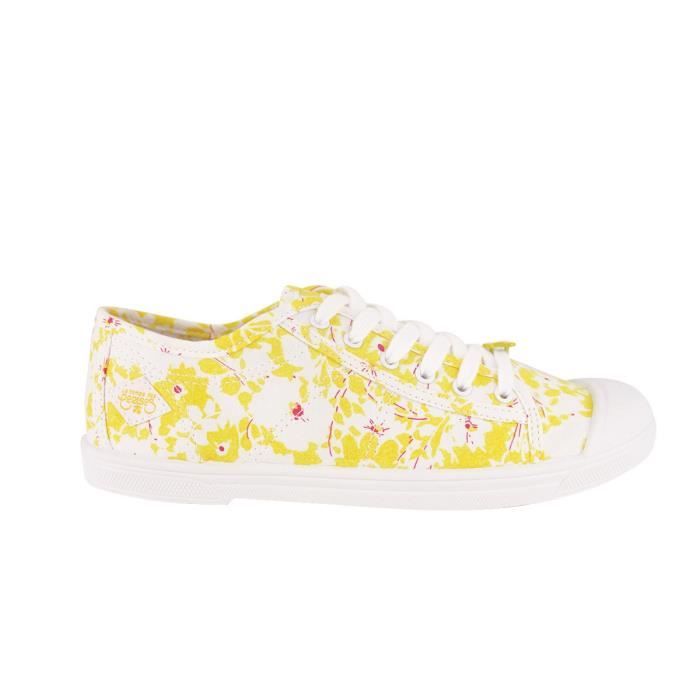 LE TEMPS DES CERISES Baskets en Toile Jaune Fleurs Blanc Femme