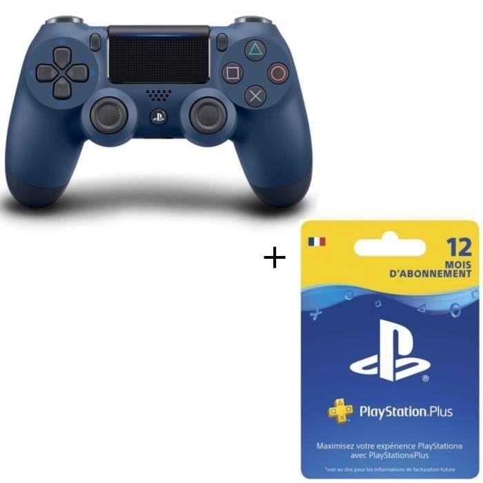 Manette PS4 DualShock 4 Midnight Blue V2 + Abonnement Playstation Plus 12 Mois