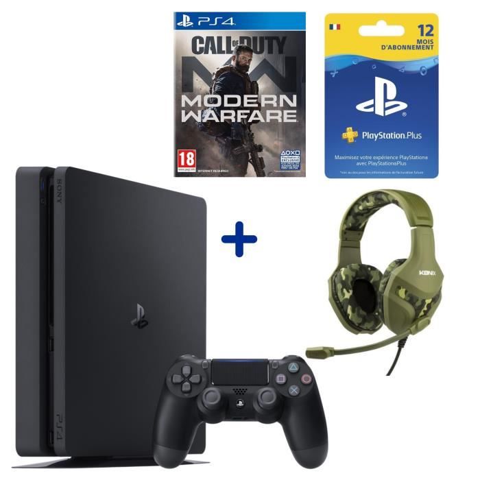 PS4 Slim 500 Go + Call Of Duty Modern Warfare + Casque Konix PS-400 Camouflage + Abonnement 12 Mois PS Plus