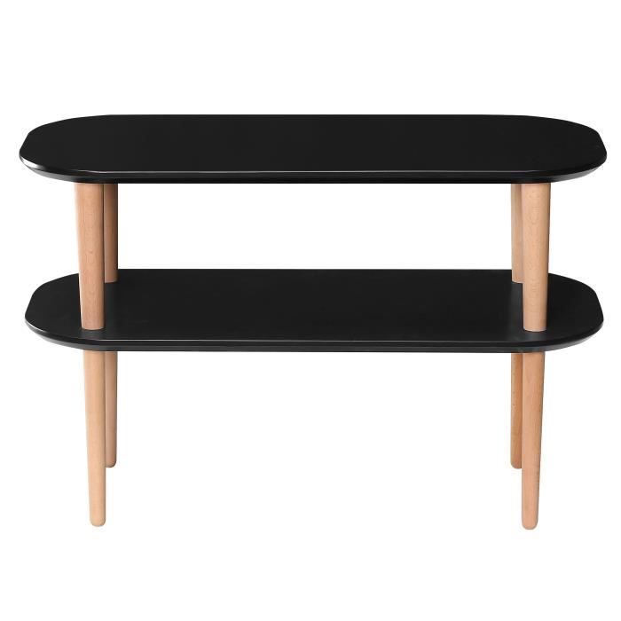FINLANDEK Meuble TV INKERI scandinave en MDF noir laqué mat + pieds bois massif - L 80 cm