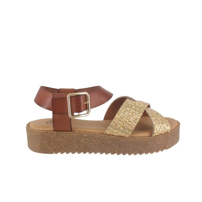 Sandales LE TEMPS DES CERISES Marron Cognac et Jaune Doré Femme