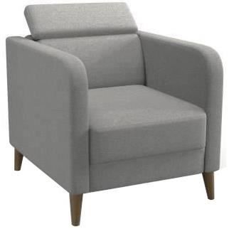 FINLANDEK Fauteuil avec têtière ajustable LIMPIA - Pieds en bois massif - Tissu gris - Scandinave - L 76 x P 71 cm
