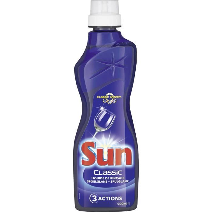 Sun Classique Liquide de Rinçage pour Lave-Vaisselle Triple Action, Brillance Maximale, Vaisselle Impeccable, 500ml