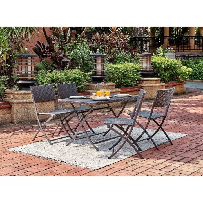 Ensemble repas de jardin - 4 places- plateau en résine tressée 110x70 cm - KEIKARI