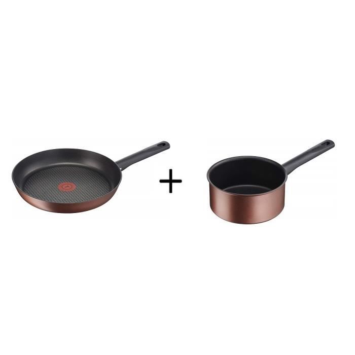 TEFAL G1083002 Resource Casserole 20 cm (3 L) Marron Induction + G1080402 Resource Poêle 24 cm Marron Induction offerte - Tous feux