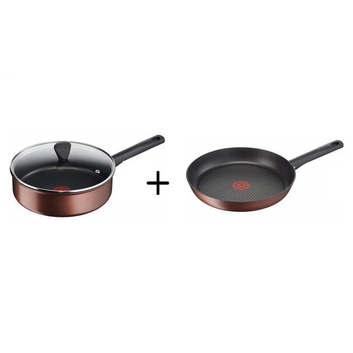 TEFAL G1083202 Resource Sauteuse 24 cm avec couvercle Induction + G1080402 Resource Poêle 24 cm Marron Induction - Tous feux
