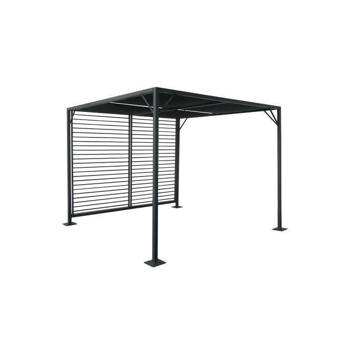 Pergola alu à toit coulissant - Gris et noir
