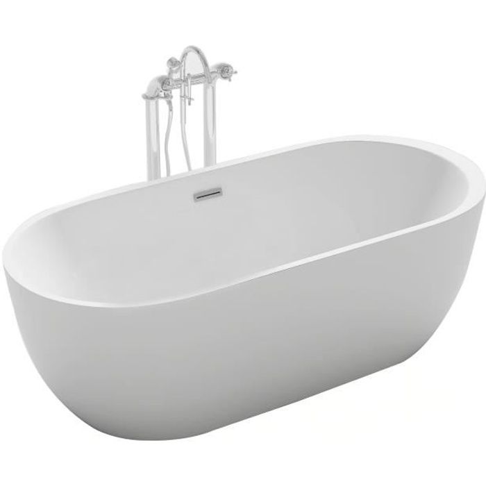 Baignoire ilot ovale design 170x80 cm en acrylique blanc siphon central