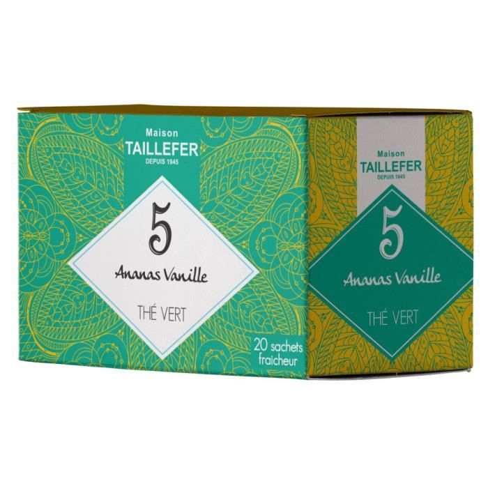 MAISON TAILLEFER Thé Vert Ananas, Vanille en Boite de 20 Sachets Individuels
