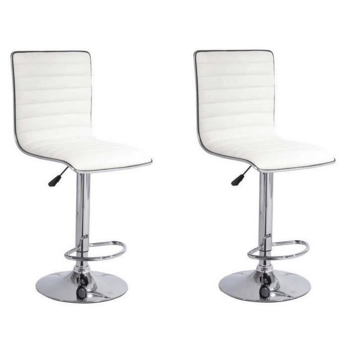 SLIM Lot de 2 tabourets de bar - Simili blanc - Contemporain - L 40,5 x P 48 cm