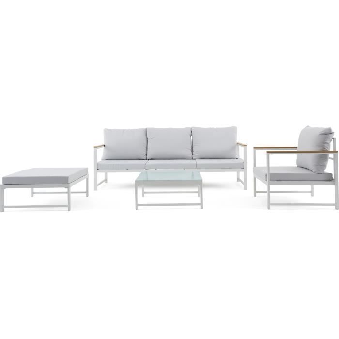Salon de jardin d'angle modulable 5 places en aluminium avec pouf YUZU