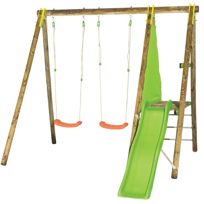 Portique bois - 2,30m - 2 balançoires et 1 toboggan 1,73m - DANI TRIGANO
