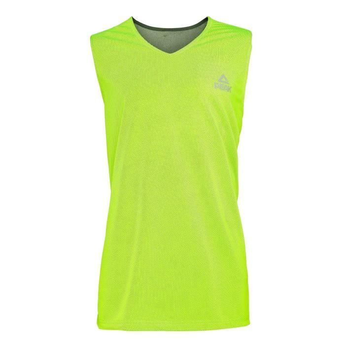 PEAK Maillot de basketball Réversible - Homme - Noir et vert lime