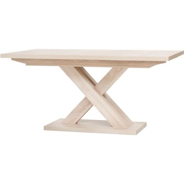 Table extensible mélaminé - Style contemporain - Pieds central en croix - L 160 à 200 cm - AVANT