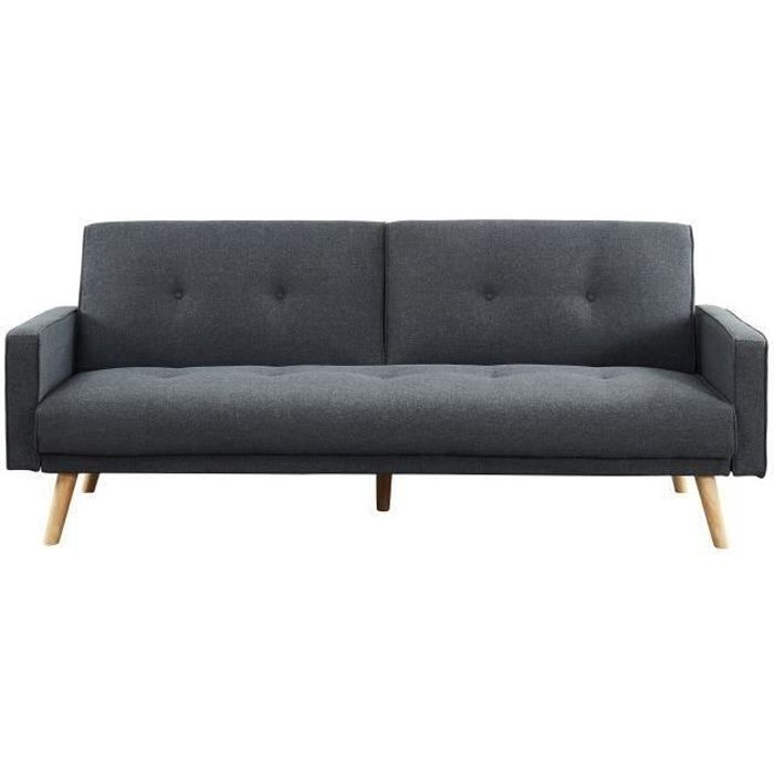 LUXI Canapé droit convertible 3 places - Tissu gris anthracite - Scandinave - L 205 x P 80 cm