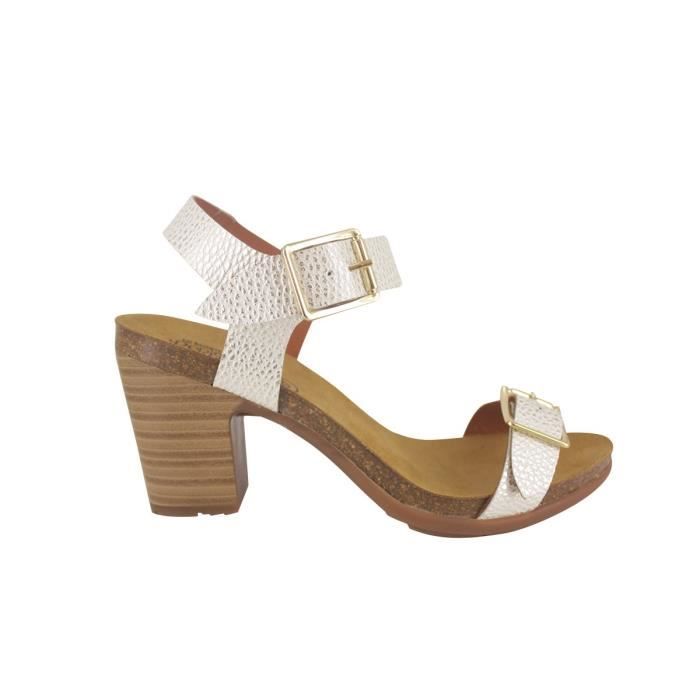Sandales LE TEMPS DES CERISES Blanc et Jaune Doré Femme