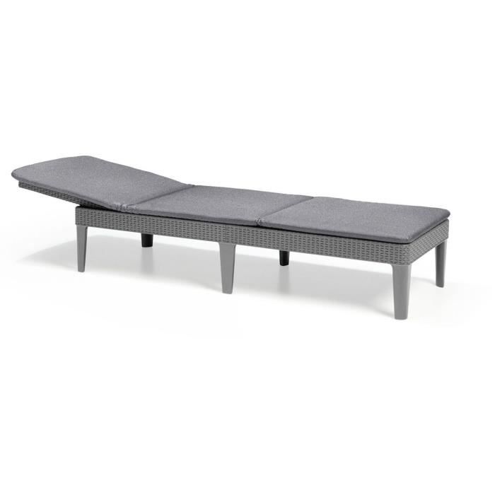Bain de soleil avec coussin coloris gris foncé - imitation rotin tressé - ALLIBERT by KETER - 4 positions - JAIPUR